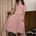 Short-sleeve Hanfu Top / High Waist Midi A-line Skirt