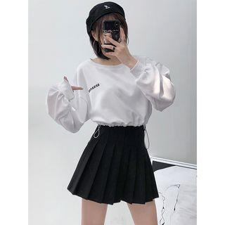 Loose-fit Embroidered Drawstring Crop Pullover