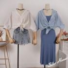 Elbow-sleeve Front-tie Shirt