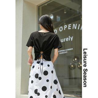 Drawstring-back Asymmetric Crop T-shirt