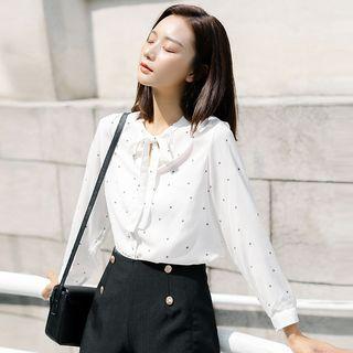 Dotted Tie-neck Chifofn Blouse