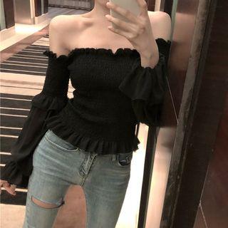 Long-sleeve Off-shoulder Top Black - One Size
