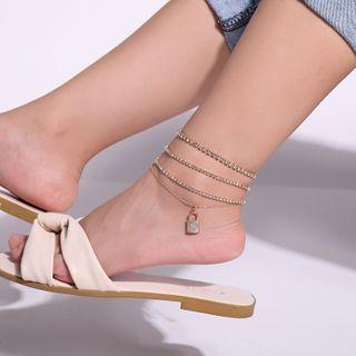 Alloy Padlock Rhinestone Layered Anklet