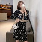 Long-sleeve Sheep Print Knit A-line Dress