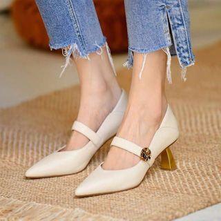 Pointed Flared Heel Mary Jane Pumps