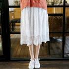 Band-waist Lace Midi Skirt