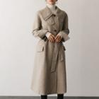 Wide-collar Wool Blend Coat With Sash