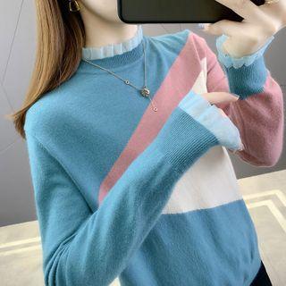 Mesh Panel Color Block Knit Top