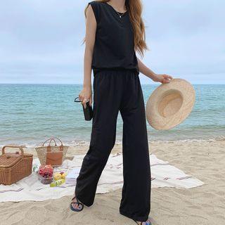 Set: Sleeveless T-shirt + Band-waist Pants