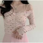 Boatneck Ruched Crop Top Pink - One Size
