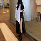 Long-sleeve Asymmetric T-shirt / Sleeveless Buckled Dress
