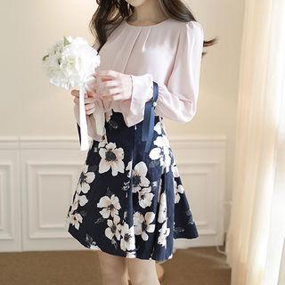 Beribboned-sleeve Mock Two-piece Dress