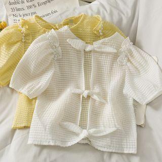 Ribbon-back Pearl-trim Crop Top