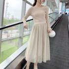 Long-sleeve Sheer Panel Knit Midi Dress