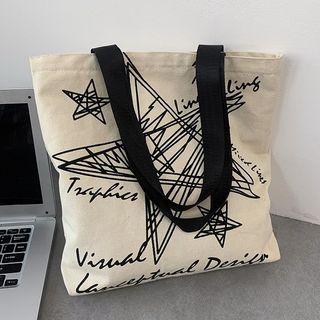 Star Print Shoulder Bag Beige - One Size