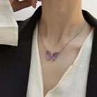 Butterfly Faux Crystal Pendant Alloy Choker Purple & Gold - One Size