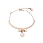 Fashion Elegant Plated Gold Enamel Flower Ribbon Imitation Pearl Bangle Golden - One Size