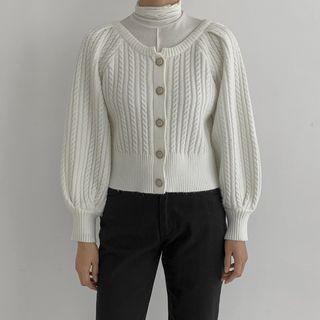 Bishop-sleeve Cable-knit Cardigan