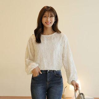 Balloon-sleeve Banded-cuff Fringed Top
