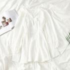 Long-sleeve Lace-trim Plain Dress White - One Size