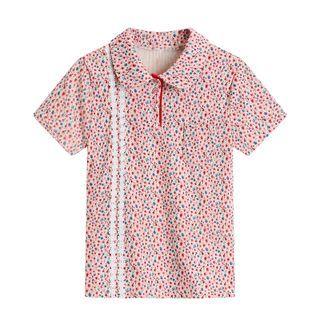 Short-sleeve Floral Polo Shirt Red - One Size