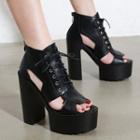 Platform Chunky-heel Cut-out Lace-up Sandals