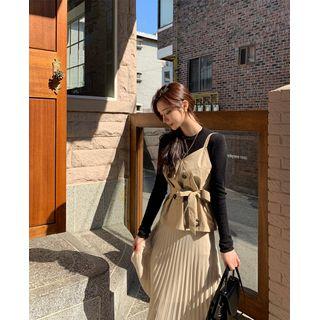 Pleated Long Trench Dress
