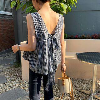 Plaid Wide-strap Tie-back Top