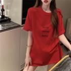 Oversized Short-sleeve Printed T-shirt Red - One Size