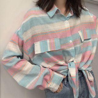 Long-sleeve Plaid Shirt Plaid - One Size