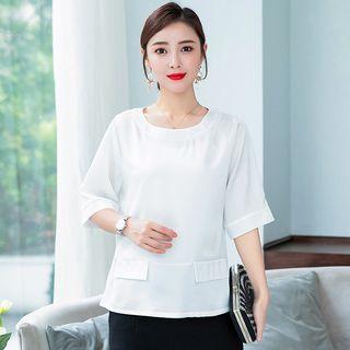 Elbow-sleeve Pocket Detail Top