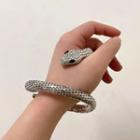 Rhinestone Snake Layered Bangle Silver - One Size