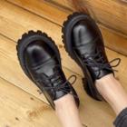 Plain Platform Lace-up Faux Leather Shoes