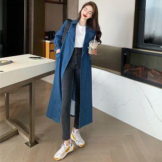 Denim Trench Coat With Sash Blue - One Size