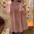 Square-neck Short-sleeve Blouse Pink - One Size