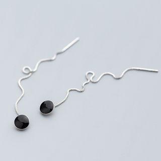 925 Sterling Silver Disc Dangle Earring Black Circle - Silver - One Size