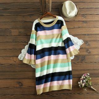 Color Block Long Sweater As Shown In Figure - One Size