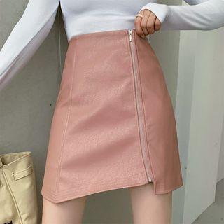 Asymmtrical Faux Leather Mini A-line Skirt