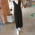 Set: Round-neck Top + Wide-leg Jumpsuit