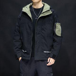 Letter Printed Hooded Zipped Jacket