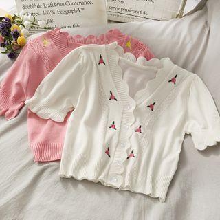 Embroidered Button-up Crop Knit Top