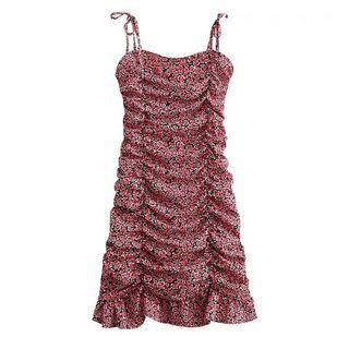 Spaghetti Strap Floral Print Ruched Mini Sheath Dress