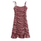 Spaghetti Strap Floral Print Ruched Mini Sheath Dress
