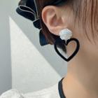 Rose Heart Alloy Dangle Earring 1 Pair - S925 Silver - White & Black - One Size