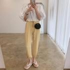 Short-sleeve Shirred Blouse / Plain Cropped Pants