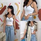 Buttoned Cropped Ringer Camisole Top