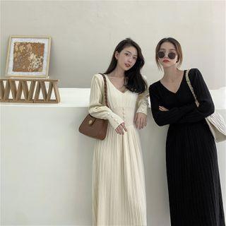 Long-sleeve Corset Plain Knit Dress