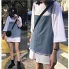 Set: Plain 3/4 Sleeve T-shirt Dress + Denim Camisole Top