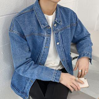 Pintuck-trim Boxy Denim Jacket