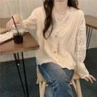 Button-up Sweater Vest / Long-sleeve Lace Top